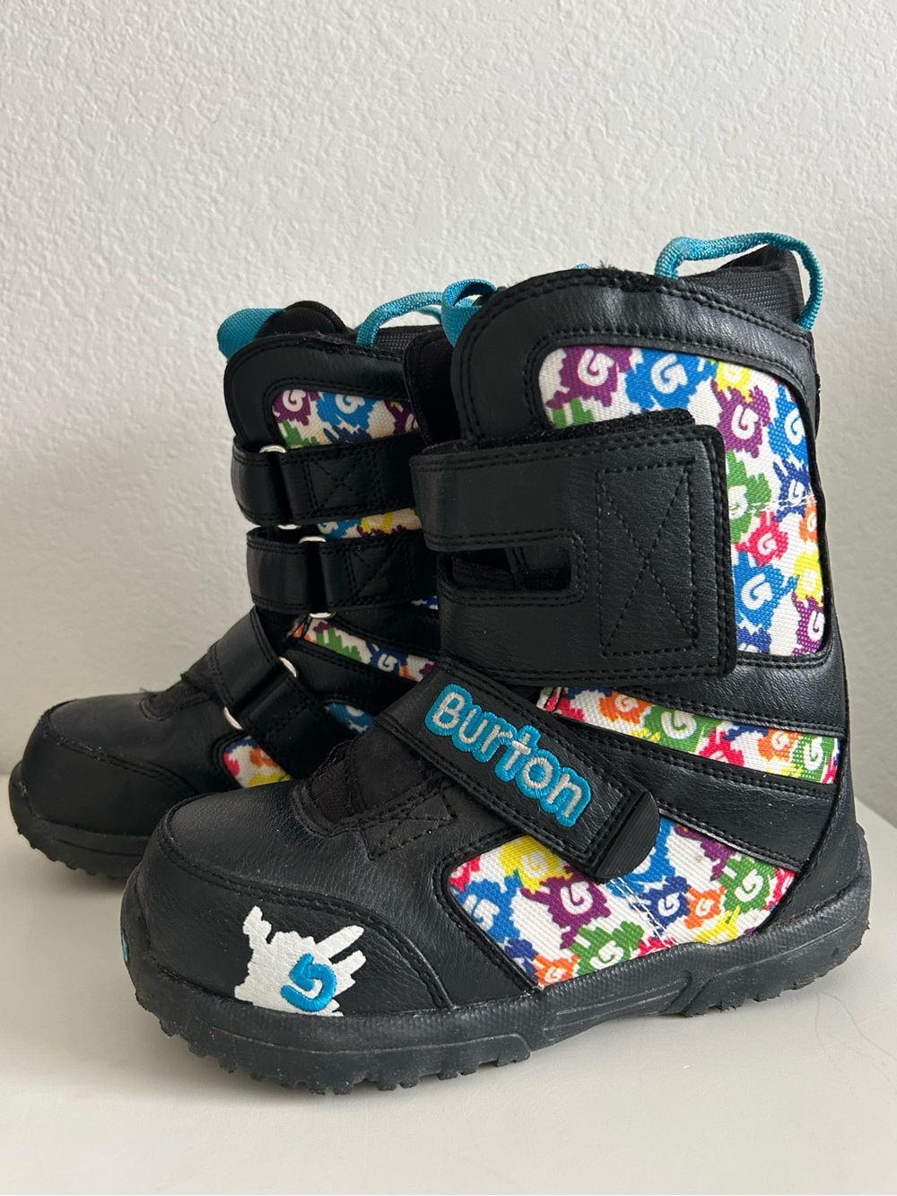 Burton Mini Grom Snowboard Boots Black w Multicolor Accents Kids Size 2